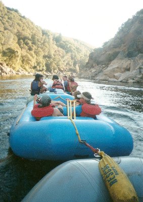 Towing rafts to shore.