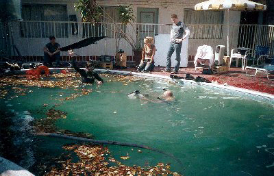 Filming the pool scenes.