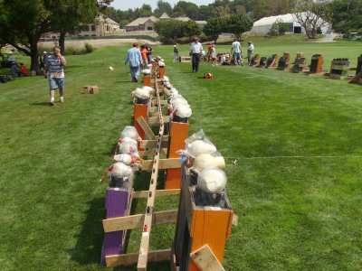 The numbered bombs are placed on top of the numbered mortar tubes.