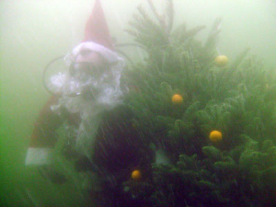 Underwater Santa Claus.