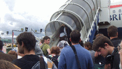 Into the tube, and into the plane.