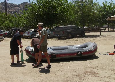 Inflating the pirate boat.