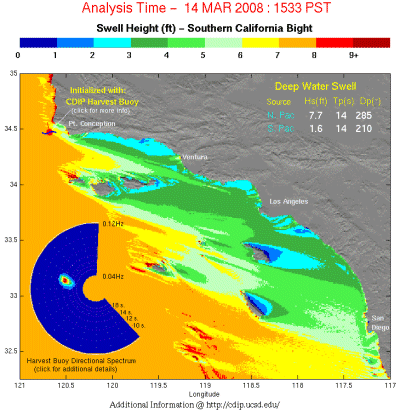 Souther California Swell map from Friday Night, March 14, 2008