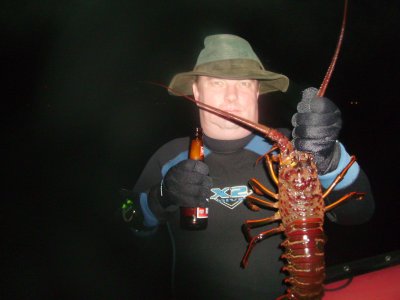 A beer in one hand and a three pound bug in the other - do I look macho, or what?