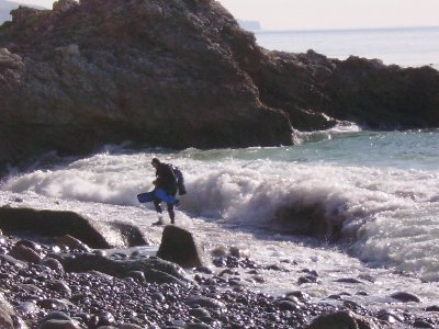 A diver exits the cove.