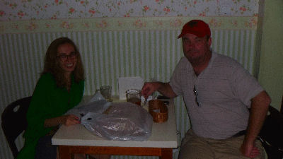 Tusia and I eat dinner in Warsaw.